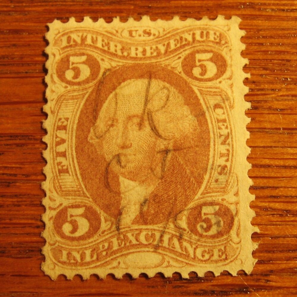 1862-71 Revenue Stamp First Issue Perforated 5 cent in lite red stamp